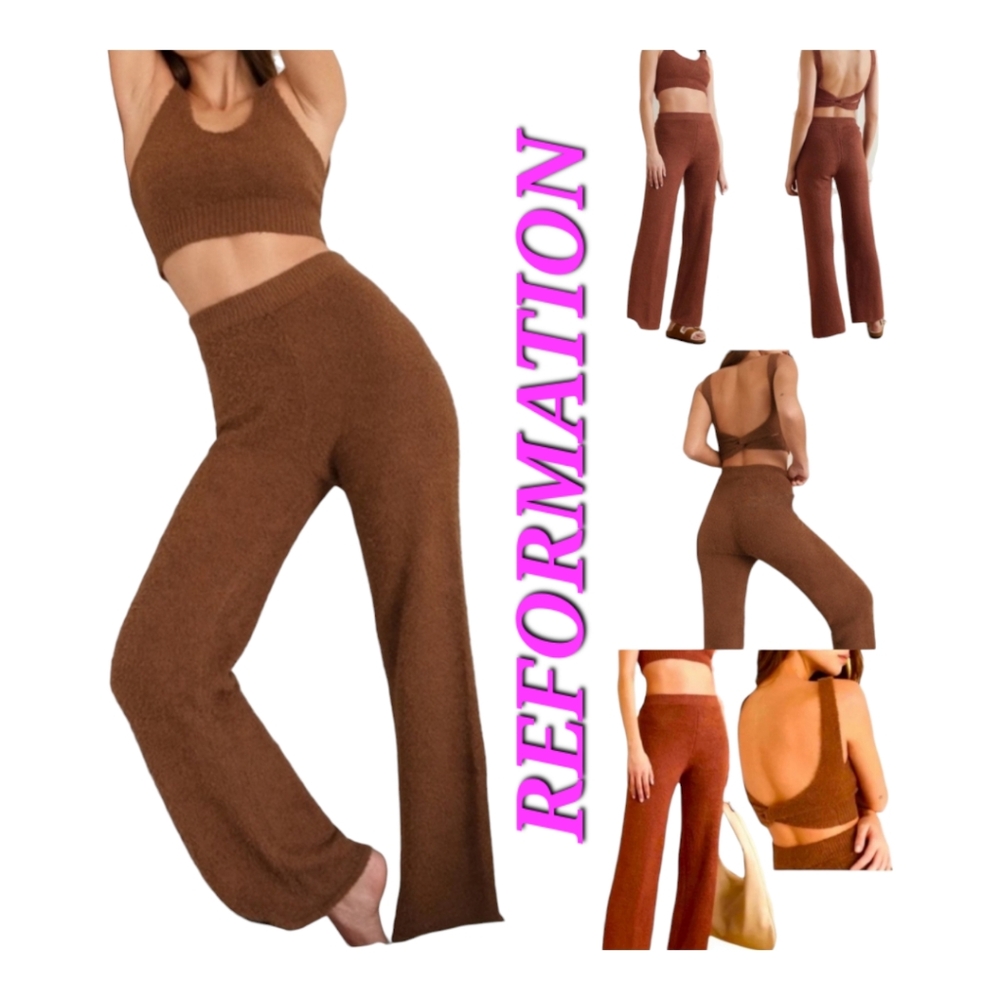 REFORMATION Cotton-Bouclé Crochet Cropped Top And Wide-Leg Pants Set in 2